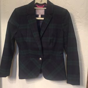 Banana Republic black watch plaid cropped blazer